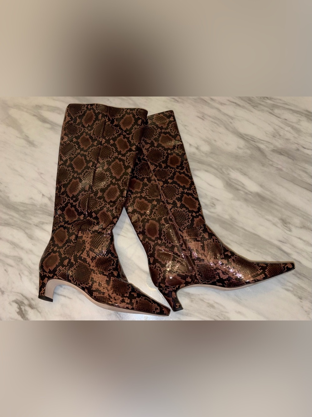 Antonio Melani Snakeskin Print Kitten Heel Boots 8M